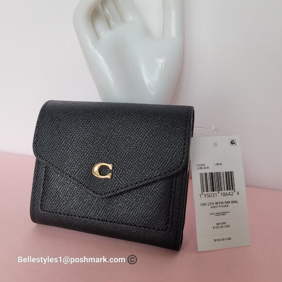 COACH Wyn Crossgrain Leather Small Leather Wallet- Black color 🎈89. ⭐ - Picture 15 of 16